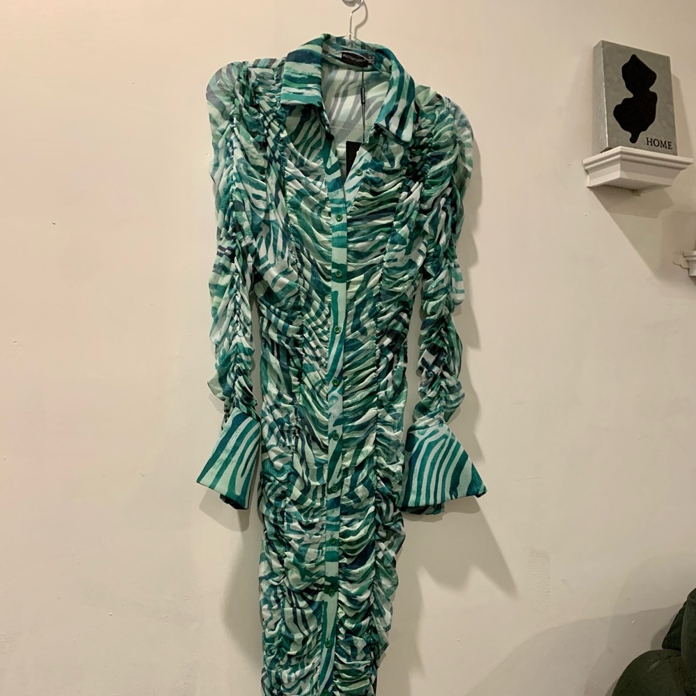 Pretty Little Thing zebra knit stretch bodycon dress, size 10